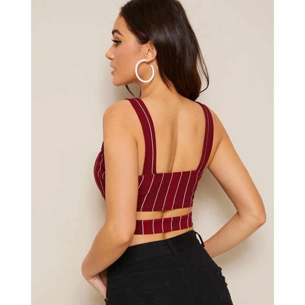 Criss cross waist striped crop top